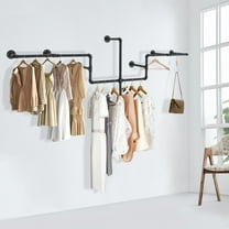 Wall Mount Clothes Rack Black Pipe Commercial Dress Hanging Displaying Shelf