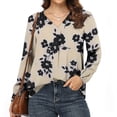 thumbnail image 2 of Camiseta de manga larga suelta con cuello en V y estampado informal a la moda para mujer Pompotops  FGAJ13468, 2 of 7