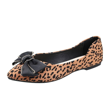 

TAIAOJING Womens Flats Pointed Toe Slip on Autumn Casual Shoes Flat Bottom Pointed Toe Leopard Print Bow Shallow Mouth Comfortable