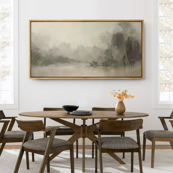 IDEA4WALL Extra Large Framed Canvas Print Wall Art Misty Forest Abstract Landscape Fine Art Vintage Pastel Spring Wilderness Wall Decor Oversized Artwork Relax/Calm for Room - 60"x30"