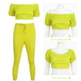 thumbnail image 5 of FANCYINN Women's Off Shoulder Two Piece Crop Top Tracksuit Outfits Set Short Sleeve Cute Jumpsuits with Pockets Neon Yellow M, 5 of 7