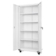 thumbnail image 6 of KFFKFF Metal Storage Cabinet, 72.6 in Rolling Steel Garage Cabinet with Adjustable Shelves, Magnetic Doors & Keys, Lockable 5-Tier Tool Organizer for Pantry, Warehouse, Basement, Office, White, 6 of 9