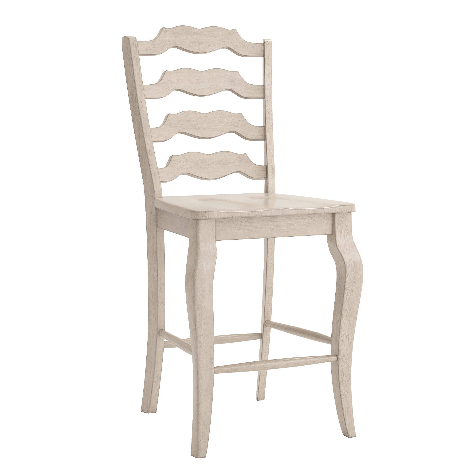 Weston Home Farmhouse Vintage French Ladder Back Solid Wood Counter Height Chair, Set of 2, Antique White
