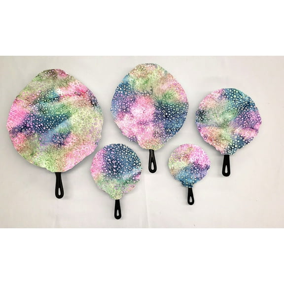 Batik Tie Dye Cast Iron Pan Covers (Set of 5) by Penny's Needful Things (Pink Blue Green Spots)