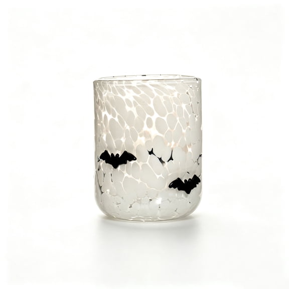 Halloween Hand Blown Glass Cup, 17.8oz Embossed 3D Bat Speckled Tumbler for Party Decor & Gift