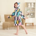 thumbnail image 4 of FORMRS Niños Bathrobe Unisex Hooded Robe Soft Plush Pajamas Sleepwear, Size 10-12T, Pink Checkered Pattern, 4 of 7