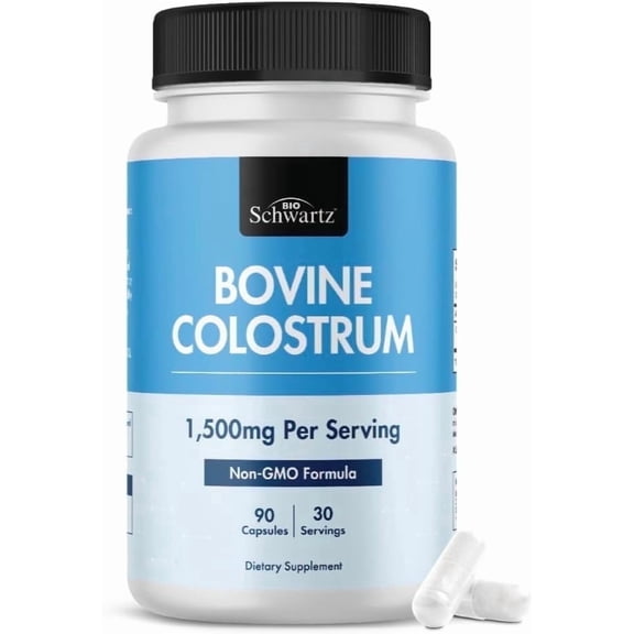 BioSchwartz 1500mg Bovine Colostrum Supplement, Grass-Fed Colostrum for Gut Health and Immunity, 90 Capsules