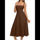 thumbnail image 1 of Vestido Midi con Corsé, Aberturas Fluidas y Cordones para Mujer, Vestido Informal de Verano de Corte A para Fiesta de Té. Marrón XL, 1 of 7