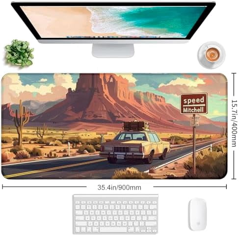 Digital Oil Painting Grassland Road Mouse Pad, Natural Mountain Scenery Game Computer Keyboard Pad, Anti Slip Mouse Desk Pad for Home Office and Study 35.4 x 15.7 x 0.12 Inches
