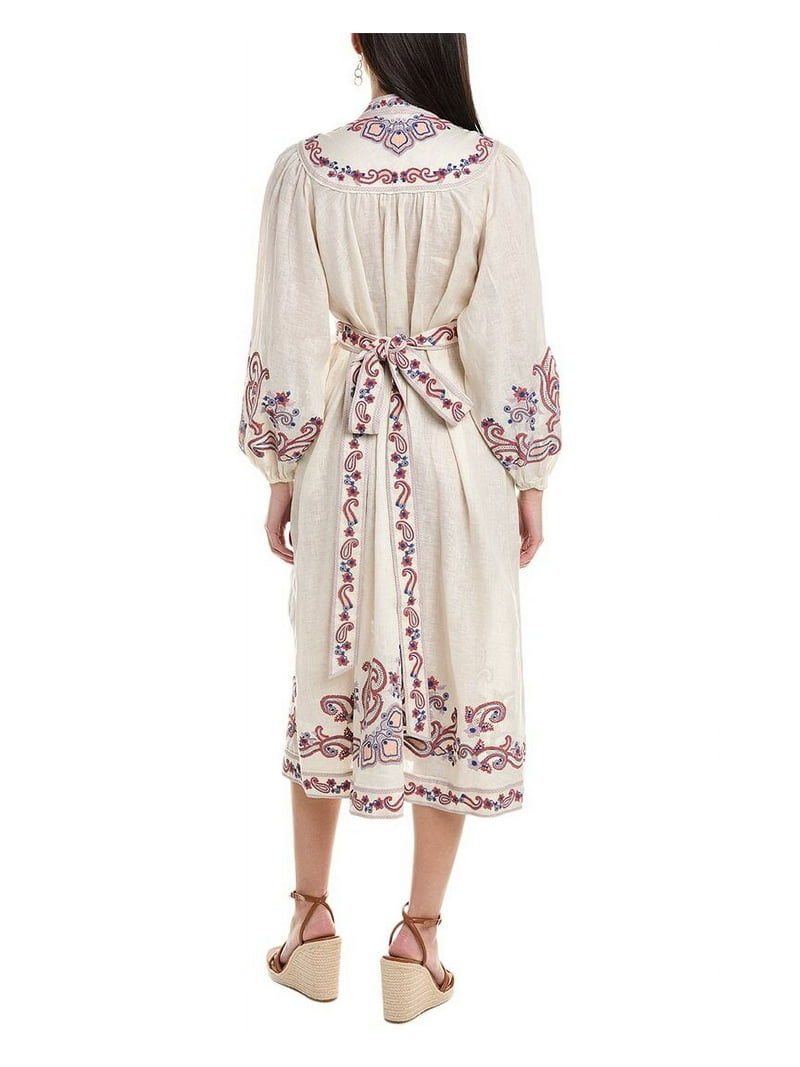 Zimmermann womens Devi Embroidered Linen Midi Dress, 0, White