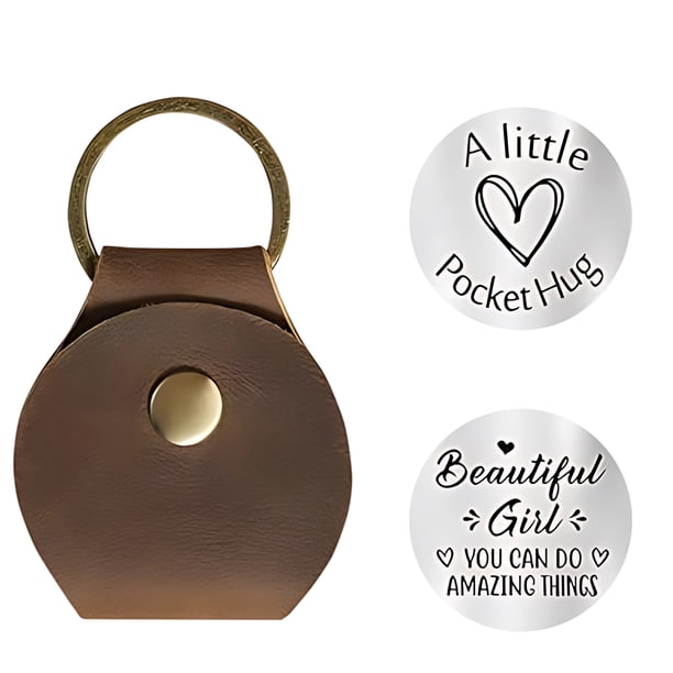 Moneda de oración de acero inoxidable | Ficha grabada para apoyo emocional | Regalo de recuerdo para familiares y amigos | Ficha de bolsillo con estuche de cuero