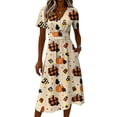 thumbnail image 4 of Halloween Dresses for Women Skeleton Short Sleeve Bat Cute Wrap Dress Spider V Neck Vintage Wedding Guest Dresses L, 4 of 5