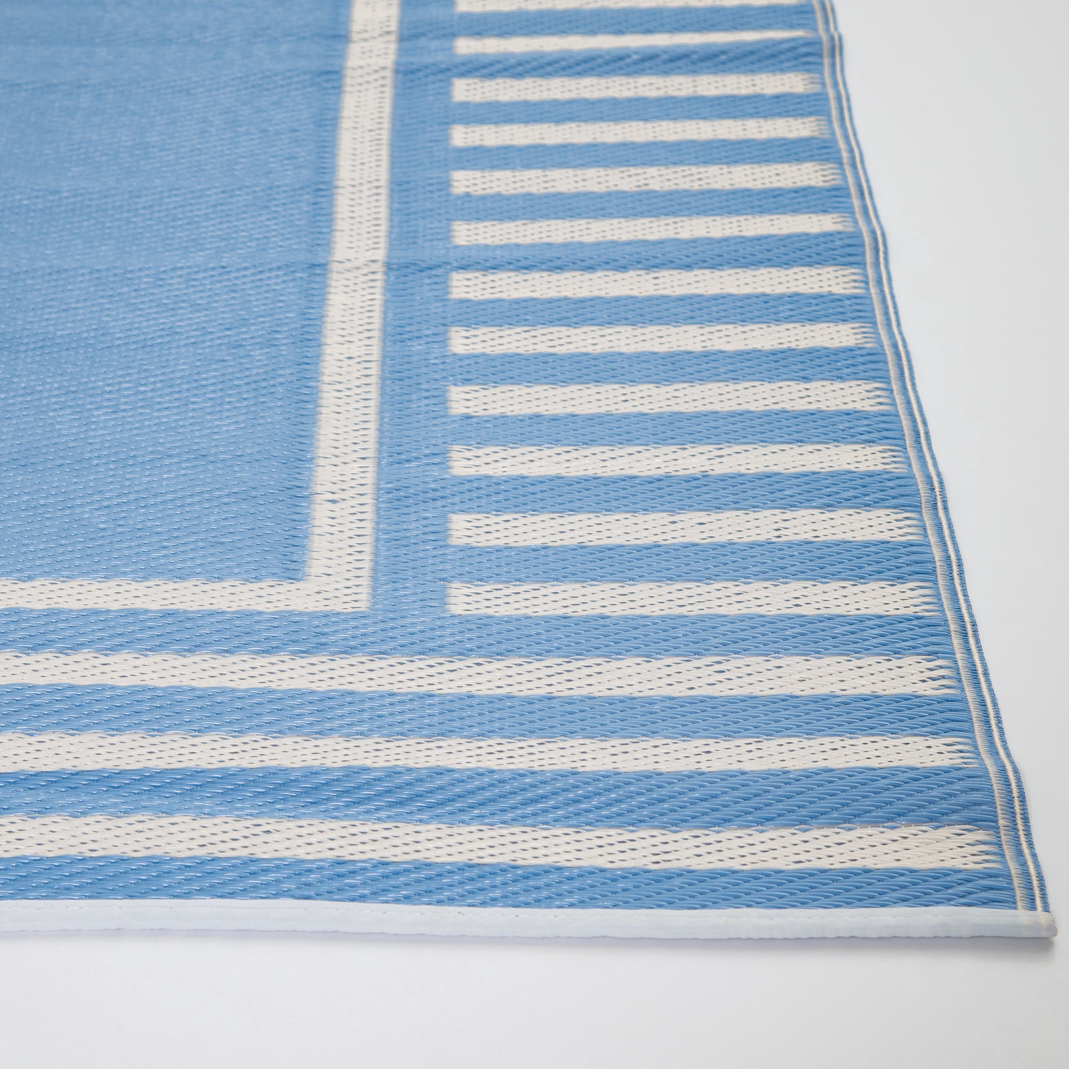 Mainstays Blue Border Stripe Plastic Outdoor Rug, 5'x7'