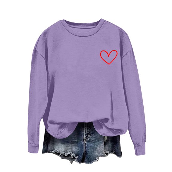 Felirenzacia Big and Tall Women’s Valentine Pullover Sweet Heart Design Cozy Casual Everyday Top, Purple,S