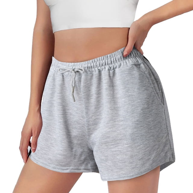 Pantalones cortos informales de verano para mujer para hacer ejercicio: cintura elástica con cordón, bolsillos, poliéster transpirable, corte holgado, para senderismo y yoga, tallas S-XXL, contorno