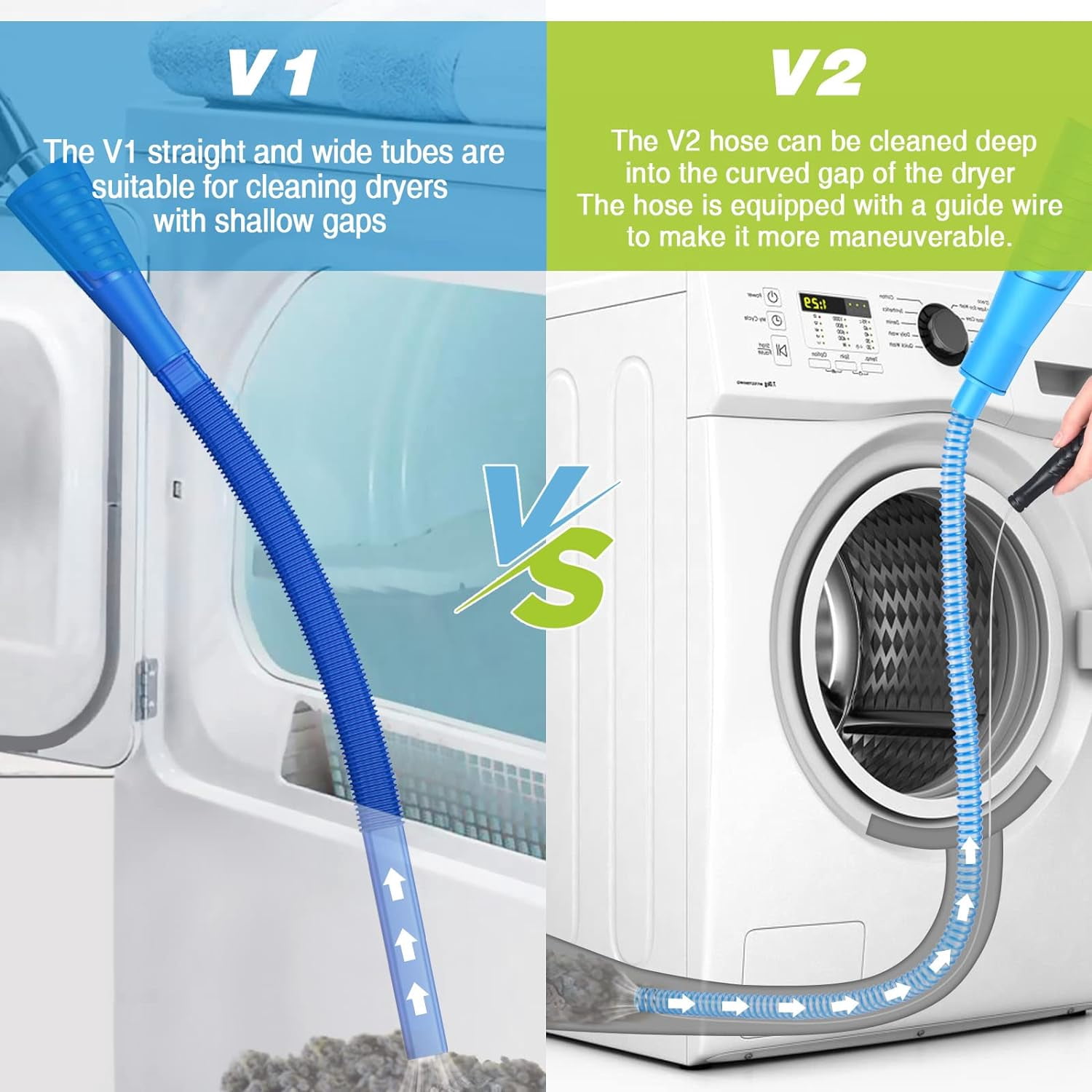 WTYYC 2 Pieces Dryer Vent Cleaner Kit, Dryer Lint Vacuum Attachment with Dryer Lint Remover Brush for Power Washer and Dryer Vent Vacuum Hose (Deep Blue)