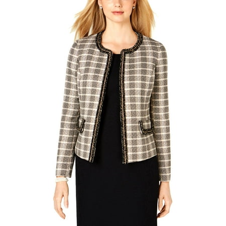 Kasper Womens Plaid Business Tweed Jacket Tan 12
