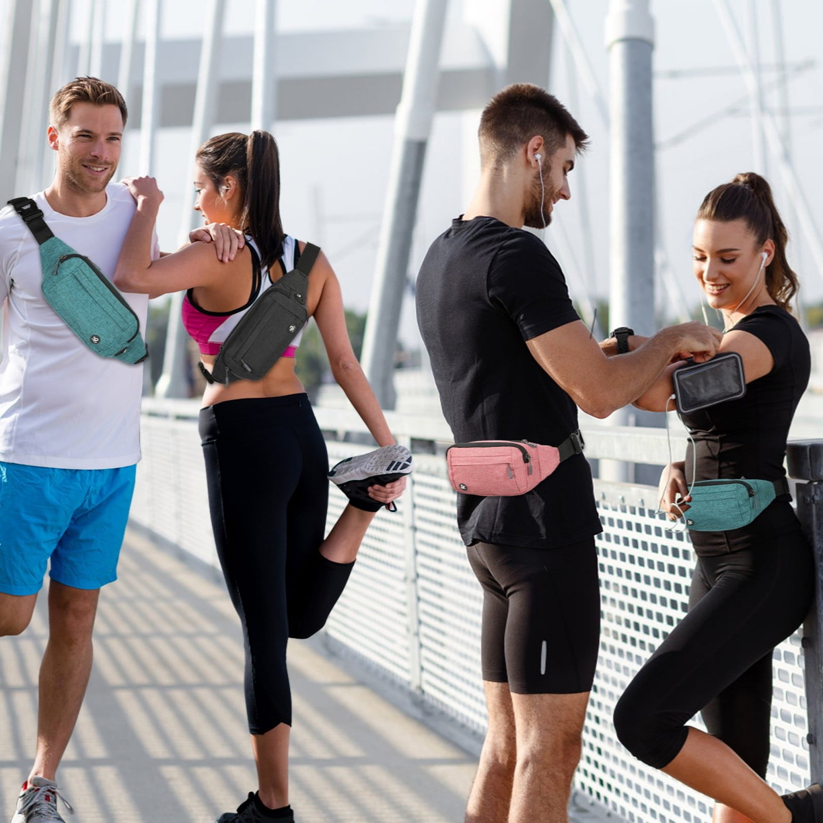 WATERFLY Unisex Lightweight Running Hiking Jogging Nylon Fanny Pack Waist Bag-Black
