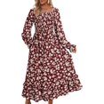 thumbnail image 4 of Robes d'Automne pour Femmes 2024 Robes Florales d'Automne Robes à Manches Longues Col Carré Taille Élastique Robe Maxi à Étages, 4 of 6