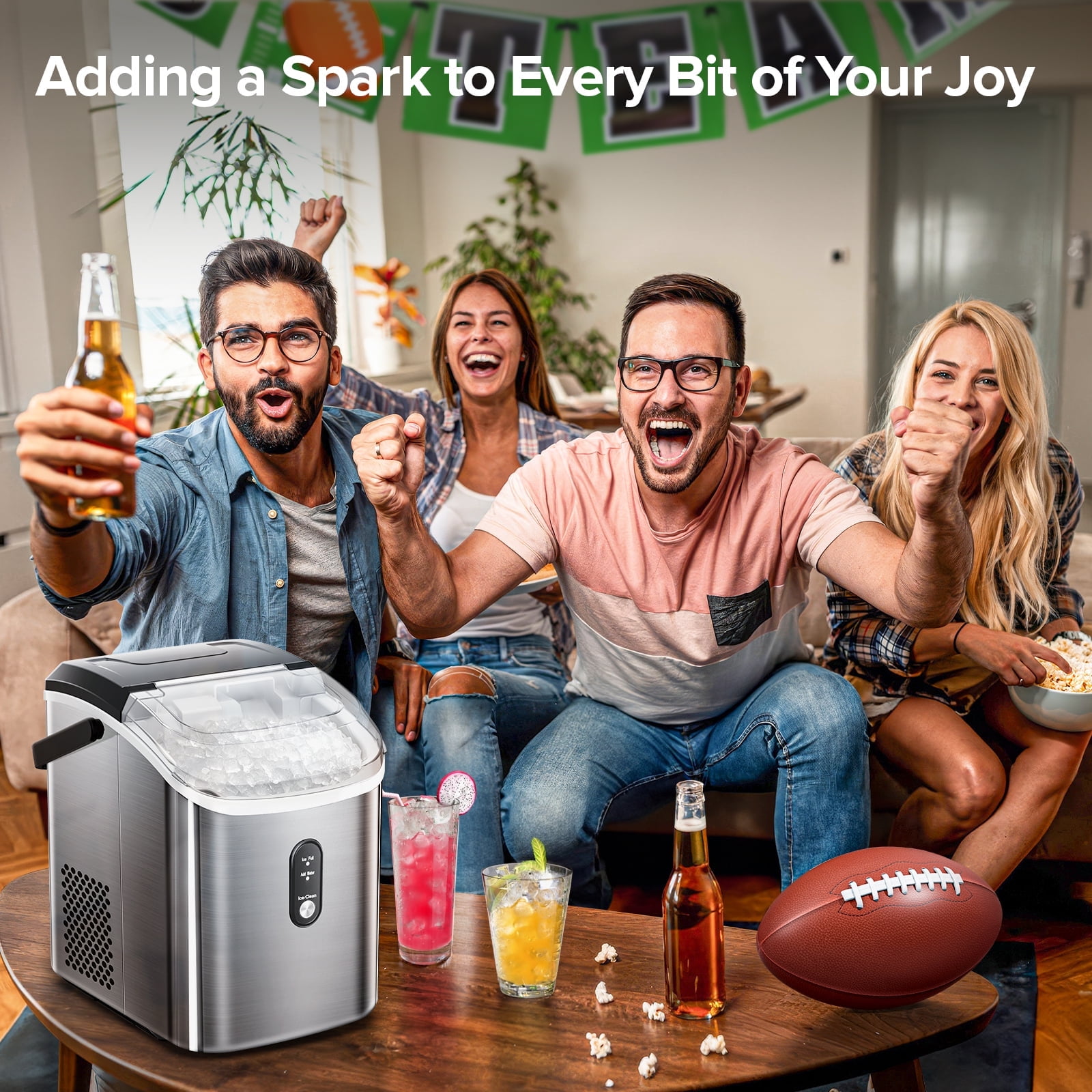 Auseo 35Lbs Nugget Ice Maker Countertop, Self-Cleaning with Ice Scoop, for Home/Office/Bar, Stainless Steel-Silver
