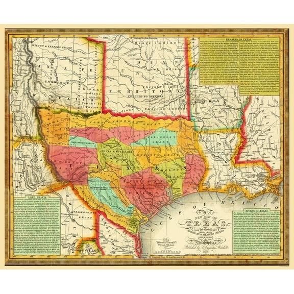 Historic State Map - Texas - Young 1836 - Vintage Wall Art