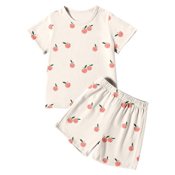 REDARER Girls Peach Print Pajama Set, Soft Short Sleeve Round Neck Sleepwear for Casual Home & Play,6-7 Years