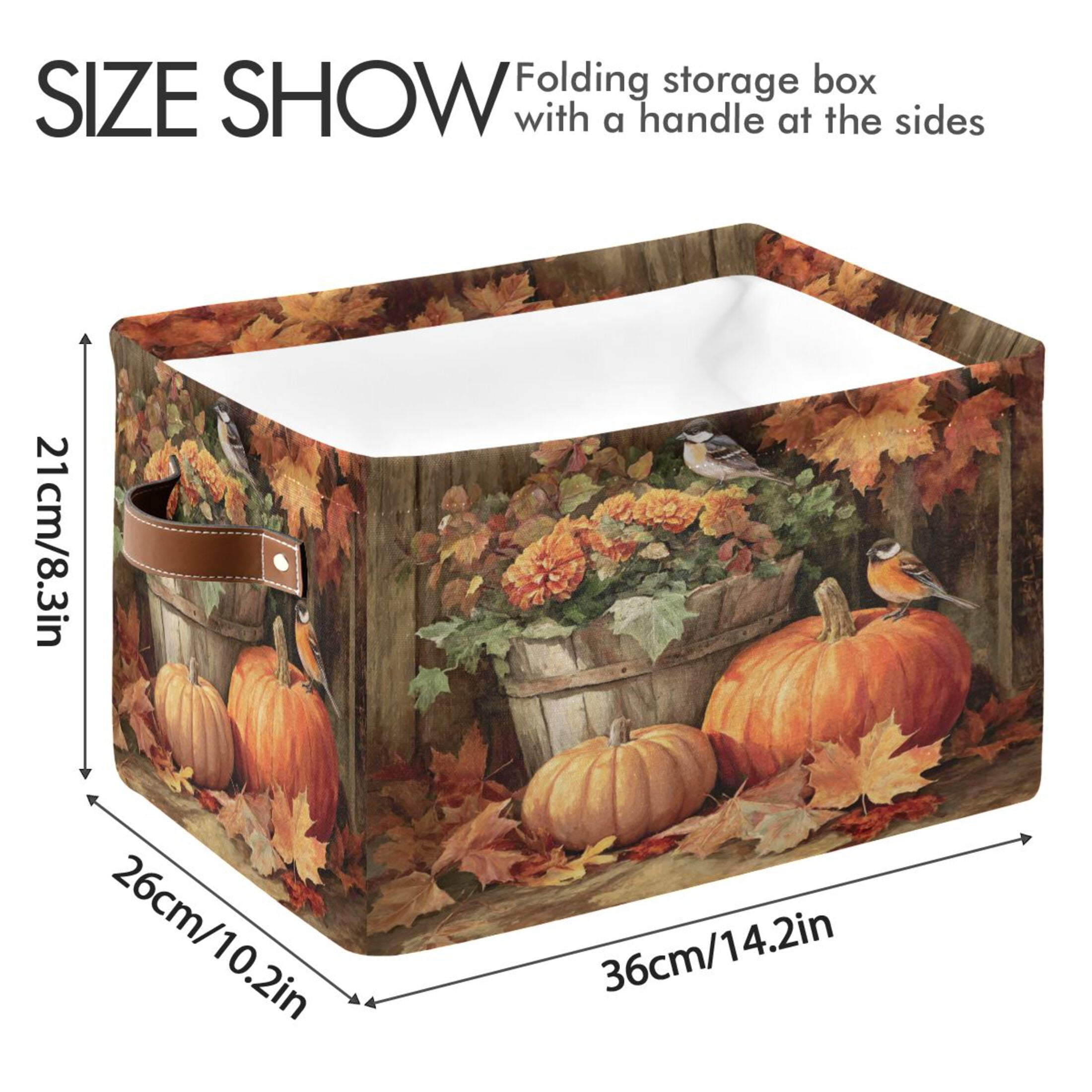 Foldable Storage Basket,Canvas Fabric Foldable Storage Bins with Handles Open Home Storage Bins Boxes for Toy Book Shelf Closet Baskets Beautiful Fall Scene
