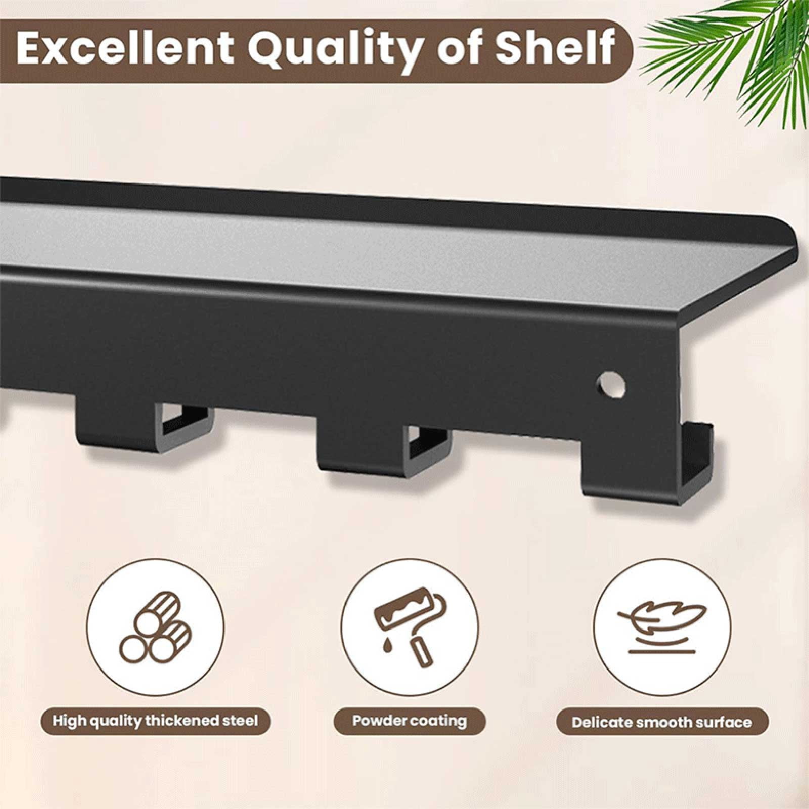 Floating Shelf with Hooks, Water Bottle Storage Organizer, 24 In, 8 Hooks, 1 Pc, Black, Home Gym Storage, Gym Equipment Storage, Wall Mounted Storage, Garage Hooks Heavy Duty, at