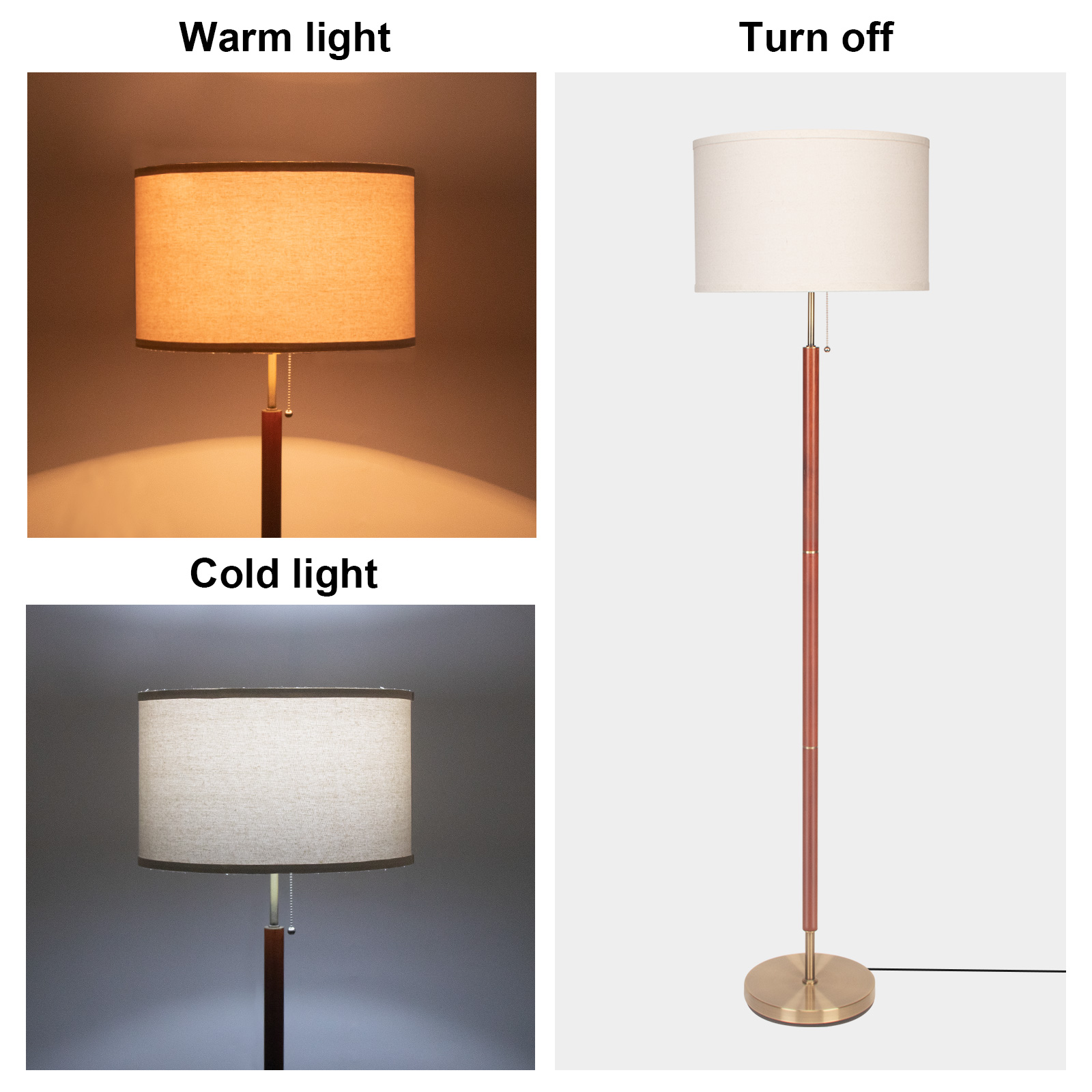 HonoDing Modern 64"Floor Lamp Wood with Beige Linen Shade