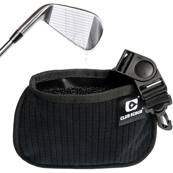 Club Scrub Mini, Golf Club and Golf Ball Cleaning Bag, Waterproof Clean Face Technology Liner, Detachable Clip, Machine Washable, Cleans Club Grooves, Dry Exterior (Black)