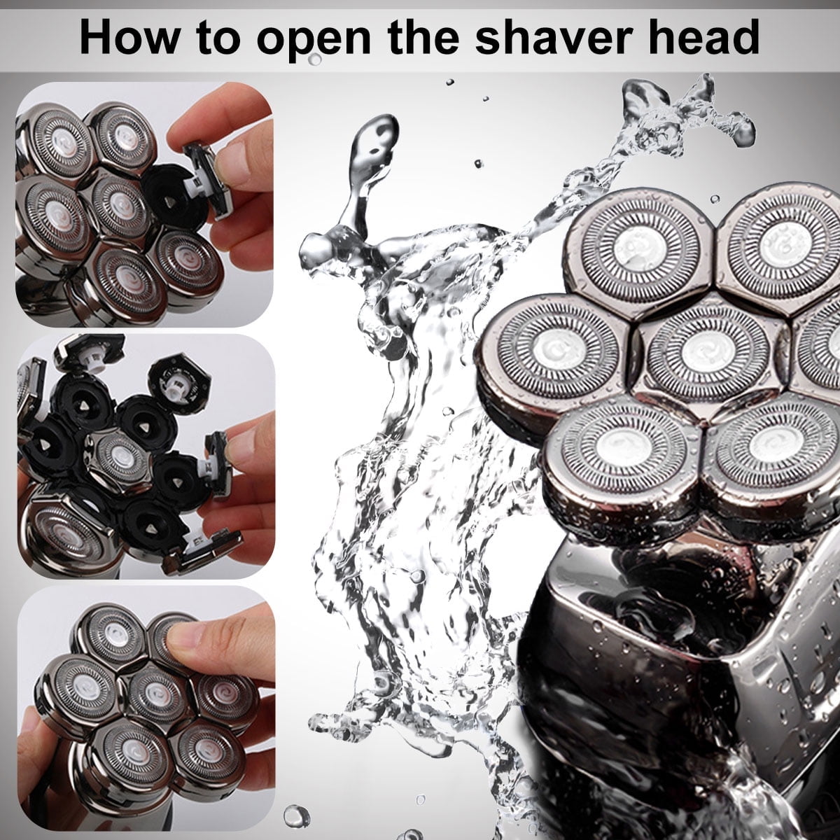 TiokMc 6-in-1 Waterproof Electric Head Shaver for Men, 7D Rotary Blades, LED Display, USB Rechargeable Grooming Kit with Trimmer, Nose Hair Cutter, and Accessories