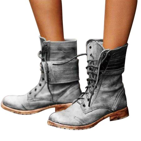 

Women Ankle Boots Combat Lace Up Zipp Up Buckle Booties Shoes Round Toe 41