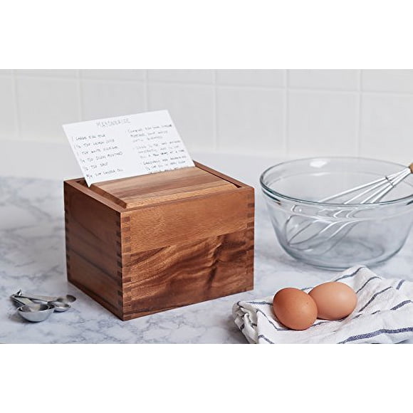 Ironwood gourmet Acacia Wood Recipe Box with Divider Tabs, 2 compartment, Single