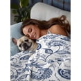 thumbnail image 3 of Boho Blue Floral Queen Size Flat Sheet, Wrinkleproof & Fadeproof Cooling Flat Bed Sheet Only, Vintage Farmhouse Paisley Plant Leaf Breathable Soft Bedding Top Sheets 90 x 102 Inches, 3 of 8