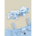 thumbnail image 6 of Musuos Baby Girls Summer 3PCS Sets 0-18Months Blue Short Sleeve Off-Shoulder Button Romper Floral Flared Pants Headband Sets, 6 of 10