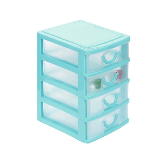 NovaStitch Plastic Cosmetic Organizer With 4 Drawers Adjustable Layer Clear Desktop Container For Small Items Jewelry Pills Keys Craft Storage Sky Blue L
