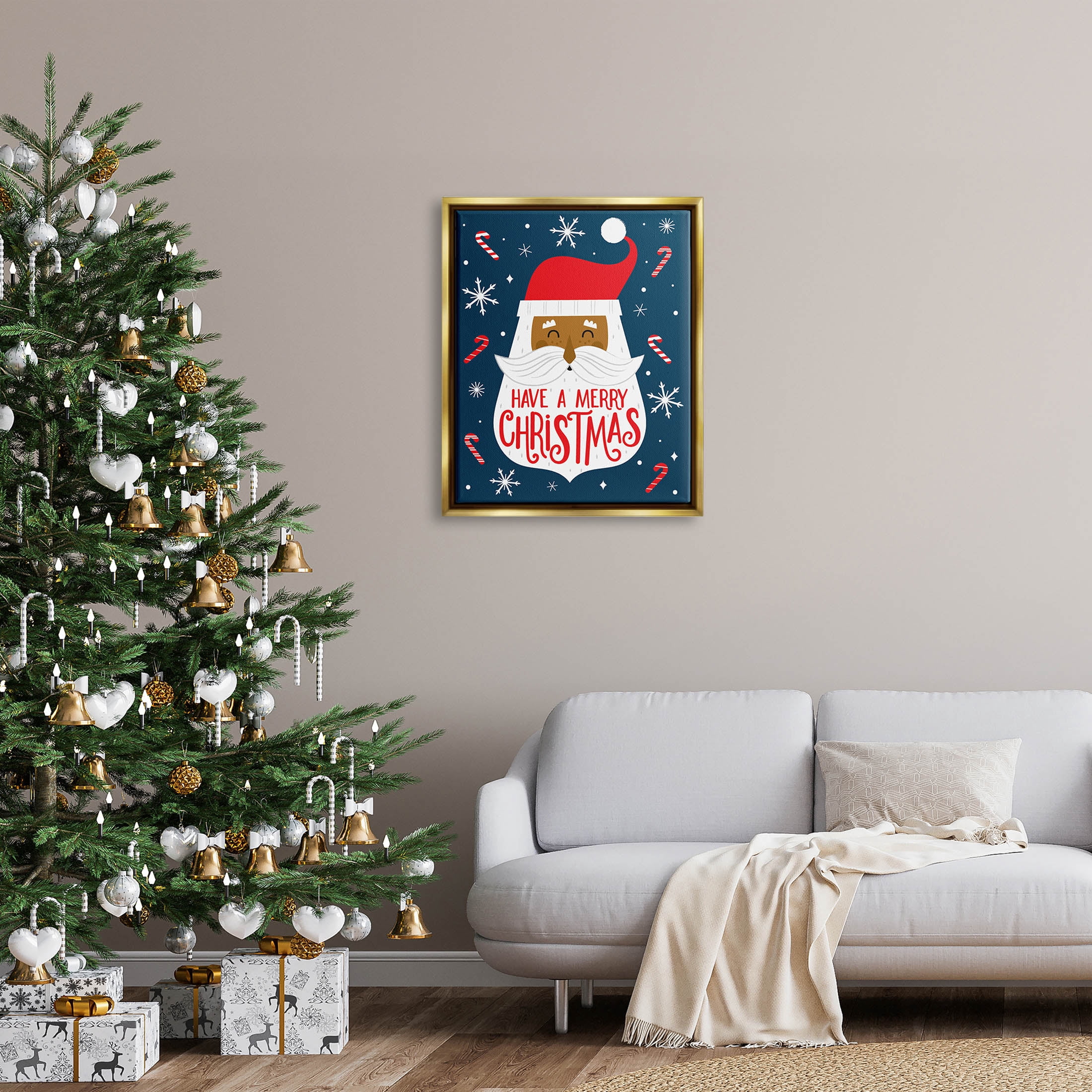 Have Merry Christmas Patterned Santa Holiday Graphic Art Metallic Gold Framed Art Print Wall Art