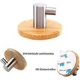 thumbnail image 2 of Self-adhesive Hooks 304 Stainless Steel & Bamboo Robe Hooks Wall Hooks, Kitchen Towel Rack Robe Hooks, No Drilling Bathroom Kitchen Office Hooks (adhe, 2 of 4