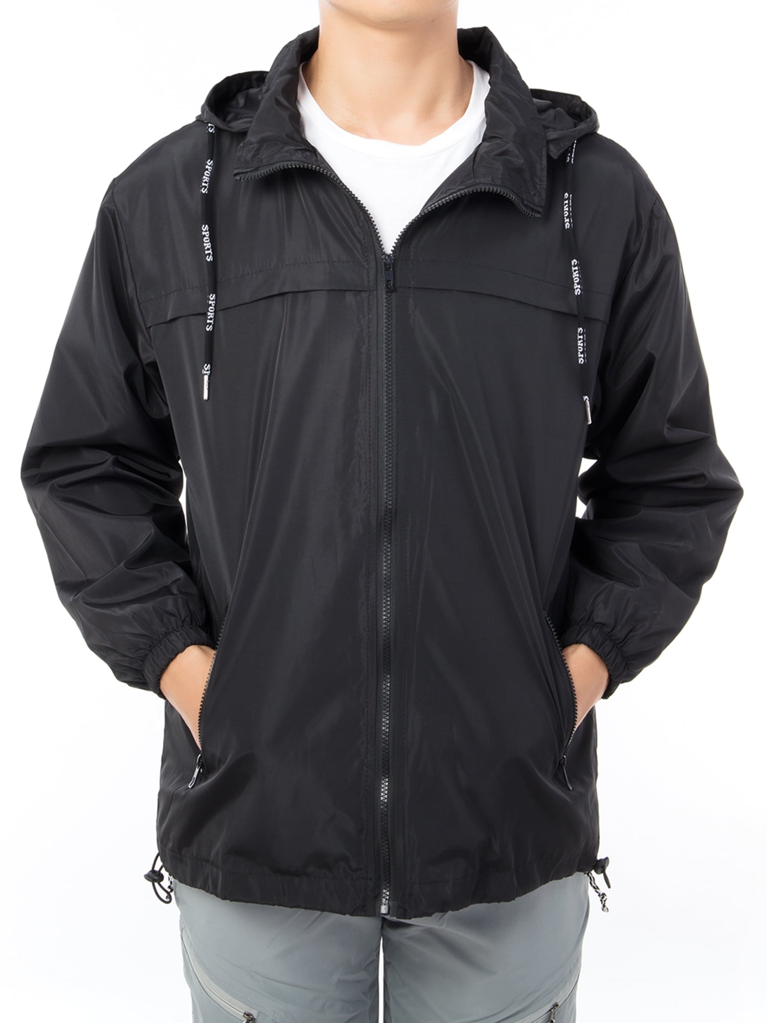 DODOING Men's Hooded Windbreaker Jacket Lightweight Jacket Zip Up