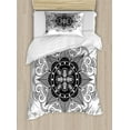 thumbnail image 1 of Tattoo Duvet Cover Set Twin Size, Illustration of Floral Oriental Mandala Style Folk Motifs in Monochrome, Decorative 2 Piece Bedding Set with 1 Pillow Sham, Charcoal Grey and White, by Ambesonne, 1 of 3