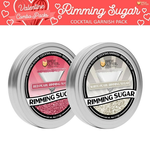 Brew Glitter - Valentine's Day Beverage Rimming Sugar Sweetheart Combo 2 Pack (4oz each) for Cocktails, Mocktails, Beer and Soda!