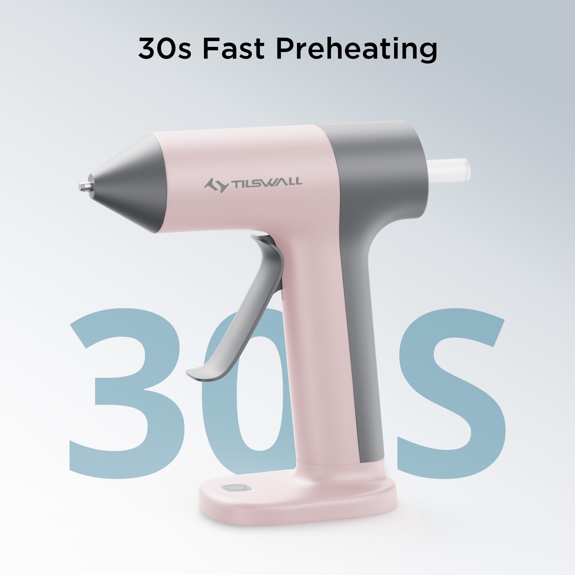 Tilswall Cordless Hot Glue Gun, High Temperature, 30s Fast Preheating Anti-drip Glue Gun, 2Ah USB-C Rechargeable, with 20 Pcs Mini Glue Sticks Set for DIY Craft, Home Decor, Pink