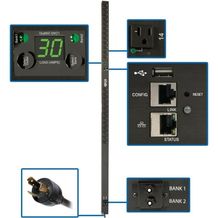 Eaton 2.9kW Single-Phase Switched PDU, LX Platform, Outlet Monitoring, 120V Outlets (24 NEMA 5-15/20R), L5-30P Plug, 0U, TAA - Switched - NEMA L5-30P - 24 x NEMA 5-15/20R - 120 V AC - 0U - Vertical...