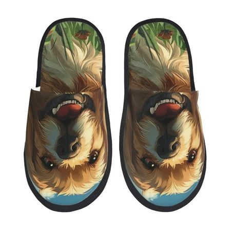 

Yiaed Happy Dog In Flower Field Print Unisex House Slippers Slip on Warm Shoes Indoor Outdoor with Anti-slip sole-Large