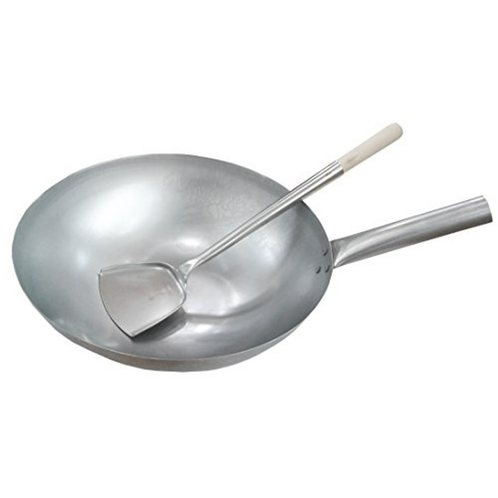 Sunrise 14 Inch Hong Kong Style Wok -Round Bottom + 17 inch Wok Shovel ...