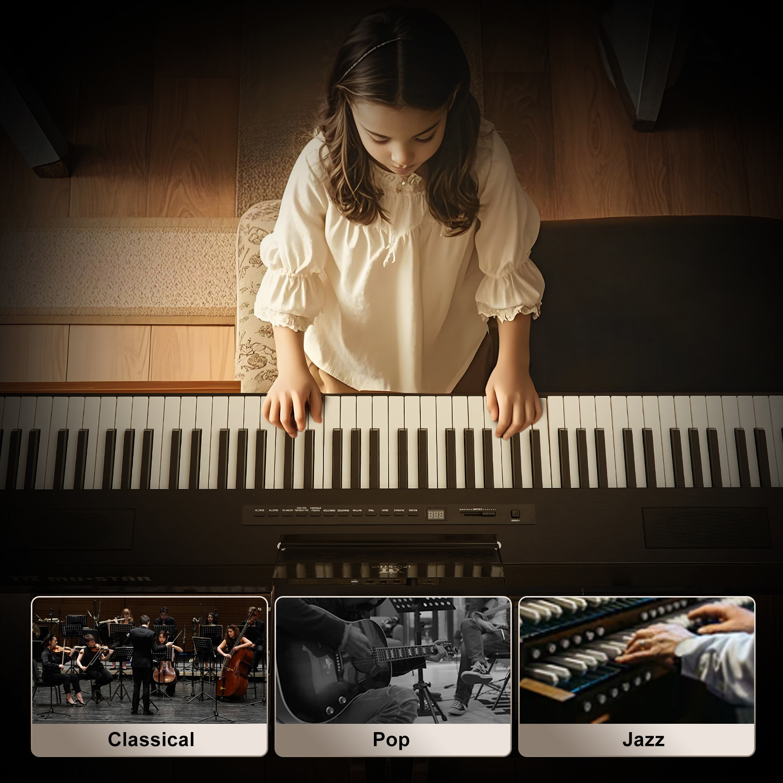 Black Portable 88Keys Full Size Electric Digital Piano Semi Weighted Keyboards w/Stand,MIDI USB,Bluetooth,Pedal,Bag