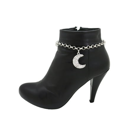Cute Women Silver Metal Chain Boot Bracelet Shoe Charm Jewelry Half Moon Pendant