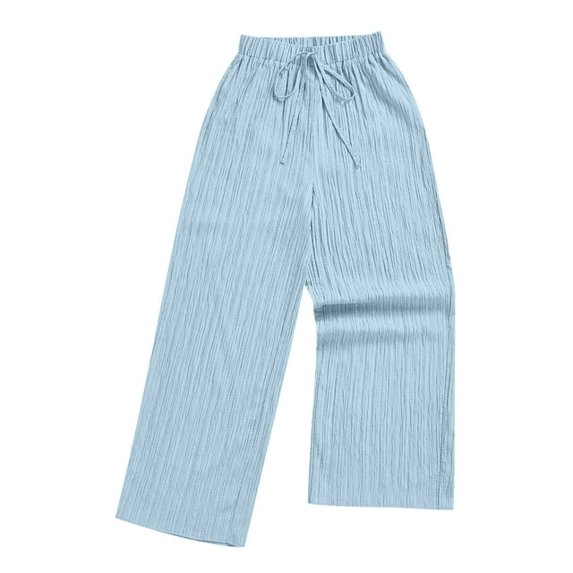 Timegard Womens Pants Straight Leg Elastic Waist Solid Color Casual Loose Comfy Trousers Lightweight