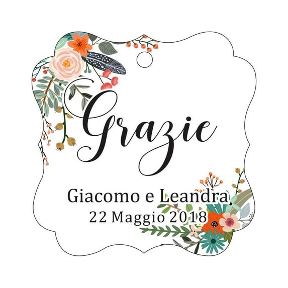 Darling Souvenir Wedding Favor Tag Grazie Wedding Thank You Gift Custom Hang Tags-Floral White-50 Tags