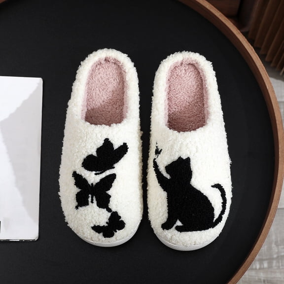 Slippers For Women Fuzzy House On Indoor Outdoor Bedroom Furry Lined Ladies Comfy Memory Foam Female Home Shoes Anti-Skid Rubber Hard Sole White 37